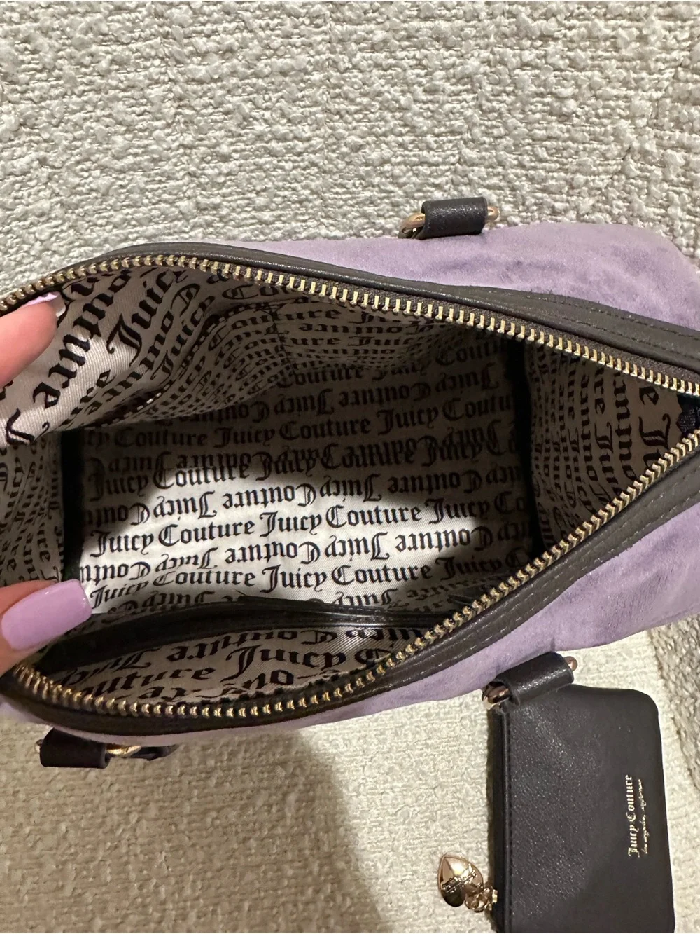 Juicy Couture Purple Suede Top-Handle Satchel with Embroidered Logo